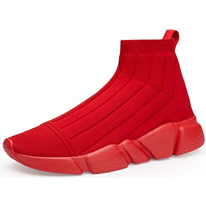 Santiro Men's Running Shoes Breathable Knit Slip On Sneakers Lightweight Athletic Shoes Casual Sports Shoes High Top All Red 3