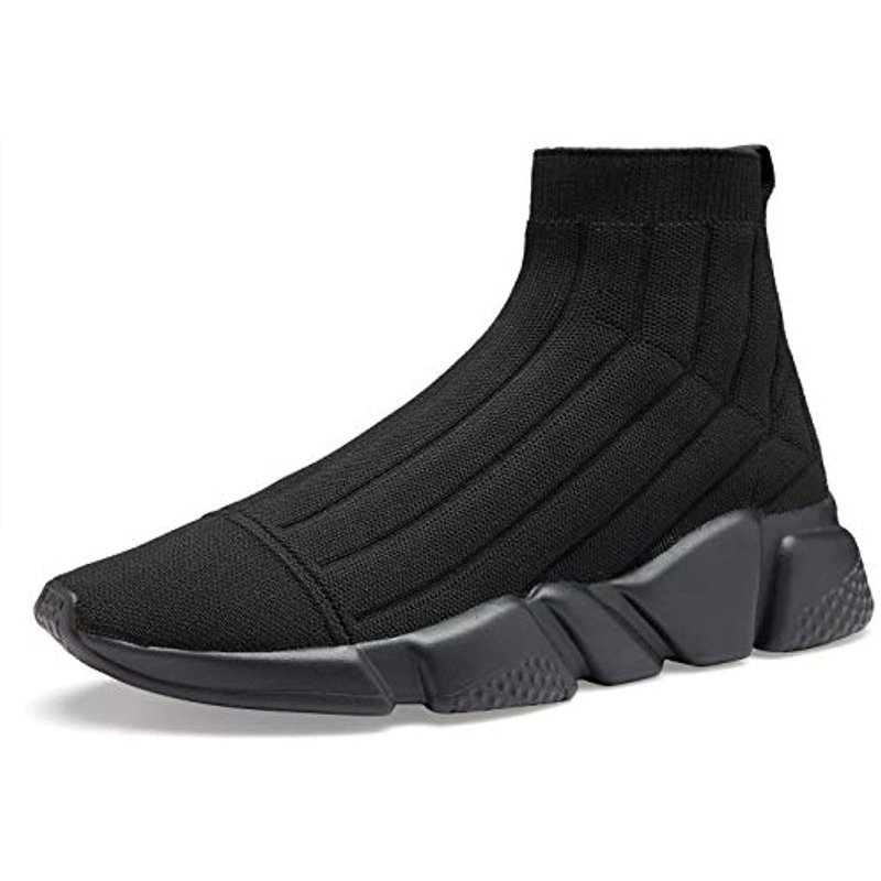 Santiro Men's Running Shoes Breathable Knit Slip On Sneakers Lightweight Athletic Shoes Casual Sports Shoes High Top All Black1