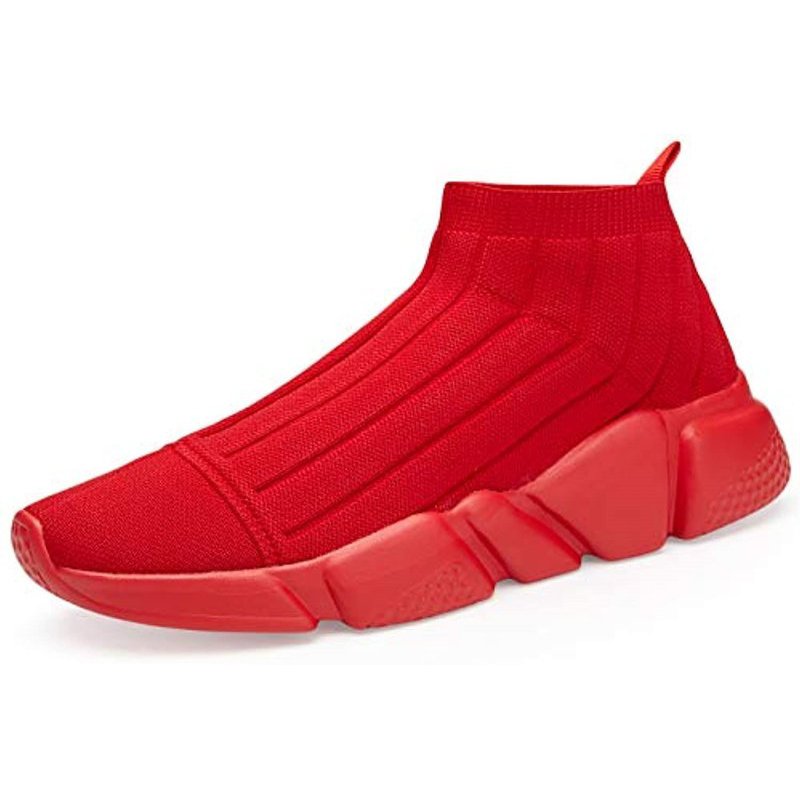 Santiro Men's Running Shoes Breathable Knit Slip On Sneakers Lightweight Athletic Shoes Casual Sports Shoes All Red 3