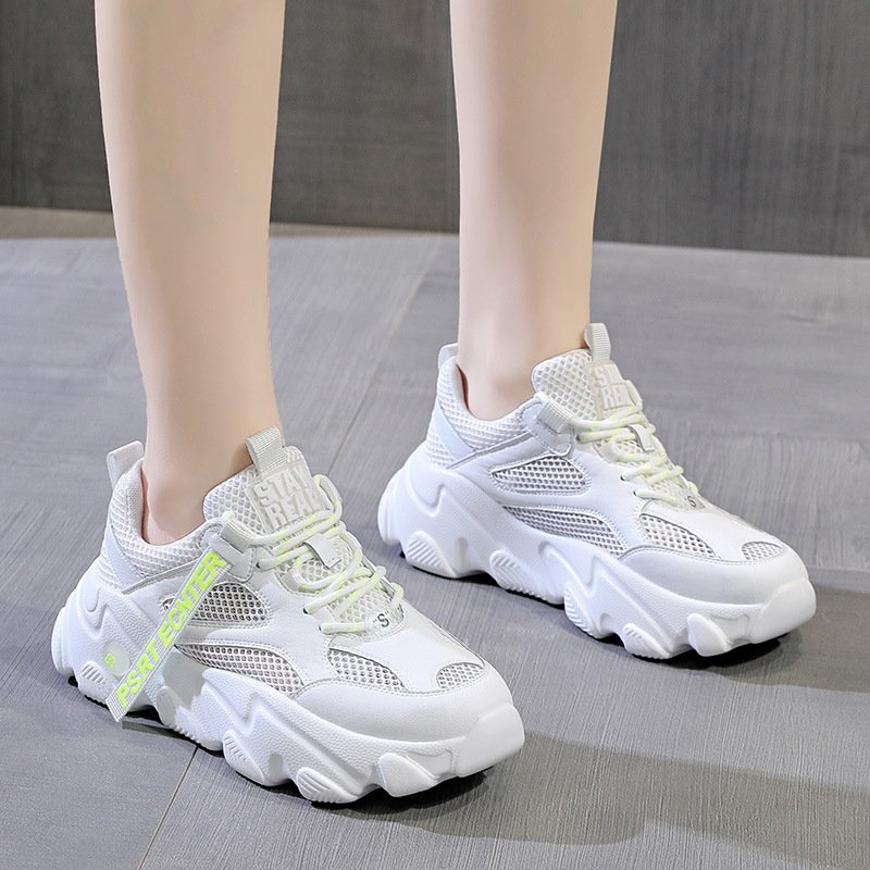 2021 Women's Summer Breathable Tide Thick-soled Small Mesh Sports Casual Shoes White Shoes