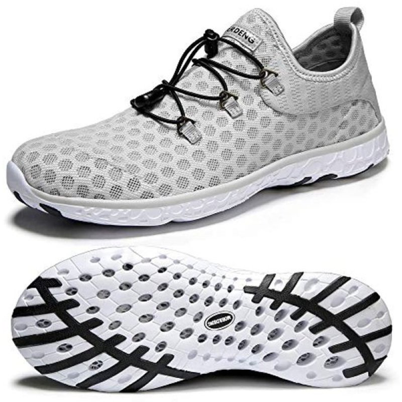 MOERDENG Men's Quick Drying Water Shoes Lightweight Aqua Shoes for Sports Outdoor Beach Pool Exercise Light Grey